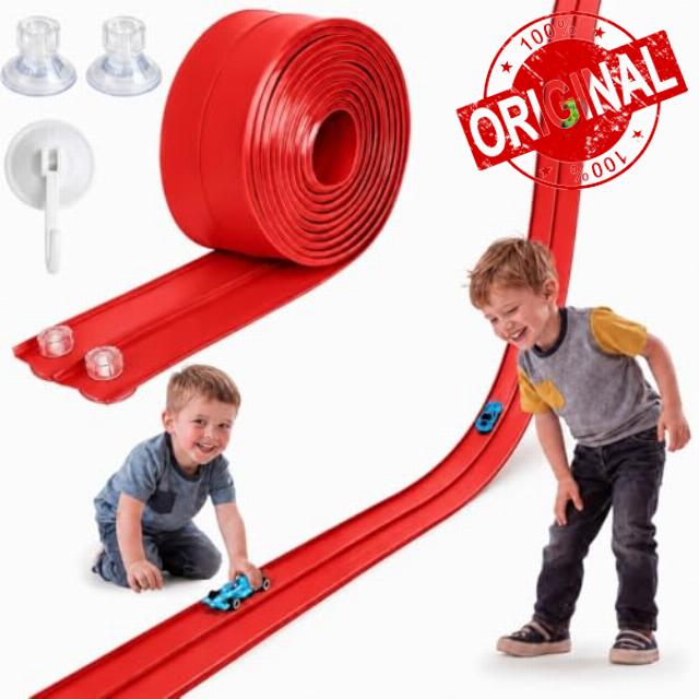 Hot Bee Children's Flexible PVC Red Race Track 4.5 m with                                                          Car Ramp for Toy Cars