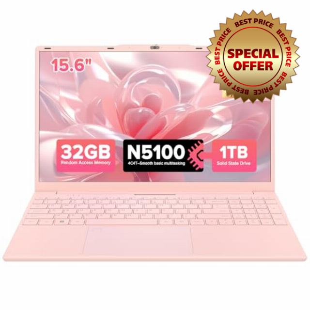 Auusda 15.6" Pink Laptop