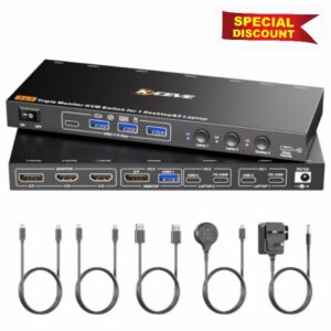 4K@60Hz USB C DP KVM Switch 1 PC 2 Laptop Sharing 3 Monitors and 4 USB3.1 Ports