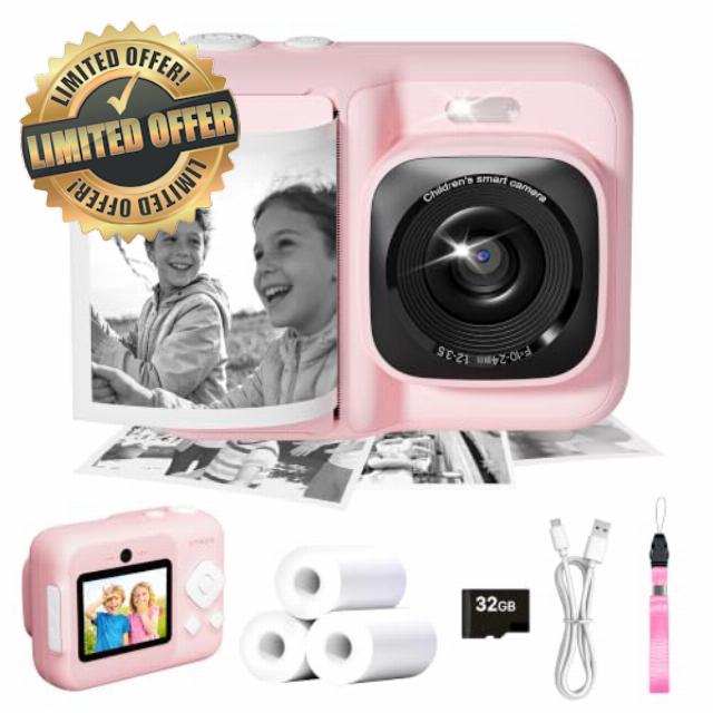 Children's Camera Instant Camera 1080P Instant Camera Kids Pink