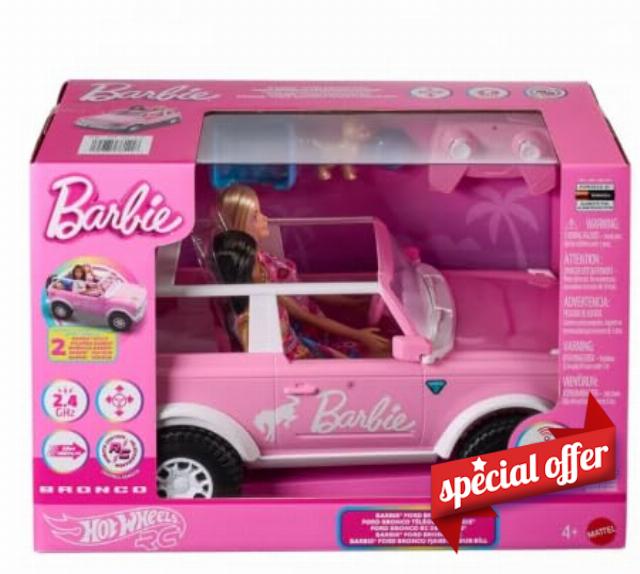 Barbie Hot Wheels RC Ford Bronco with 2 Dolls and Pet Accessories                                                          2.4GHz remote control