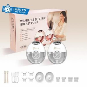 Electric Breast Pump Hands Free Wearable Portable Breastfeeding Pumps Wireless Hospital Grade Quiet Anti-Leaking with Voice Broadcast Heating 4 Mode 12 Levels Suction Double 24mm White
