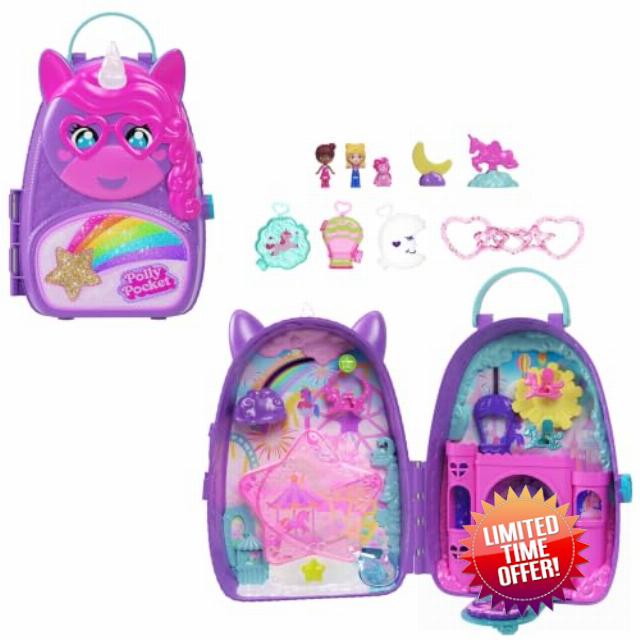 Polly Pocket Unicorn Backpack Playset                                                          2 Micro Dolls