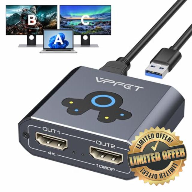VEDINDUST HDMI Splitter Extend 4K@60Hz HDMI to Dual HDMI Adapter supports Mirror and Extend compatible with Windows XP/7/8/10/11 and macOS systems Requires Installation of Extensio