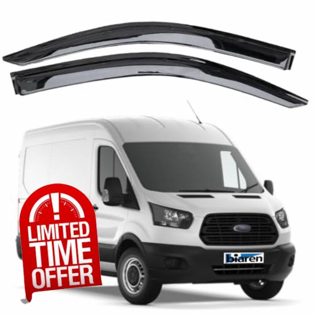 Front Wind Deflectors for Ford Transit Mk8 2014 Onwards Left & Right                                                          Smoke Tinted Rain Guards