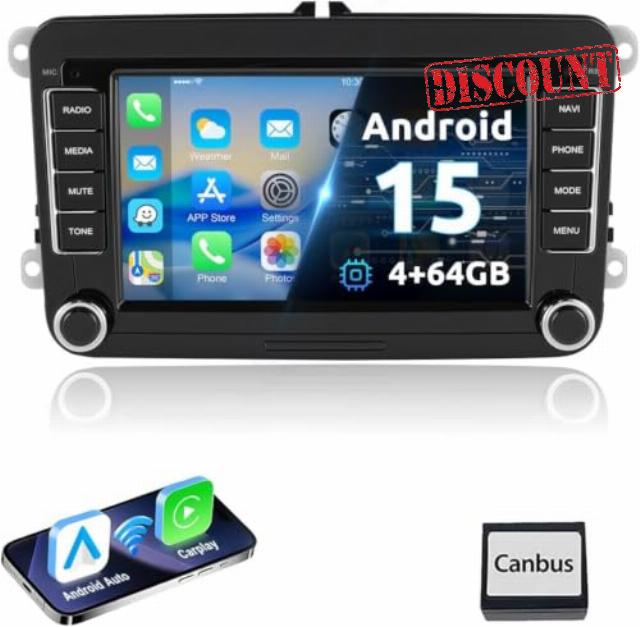 ESSGOO Android15 4+64G Wireless CarPlay and Android Auto Car Stereo For VW                                                          For VW Caddy Golf MK5 MK6 Polo Passat Seat