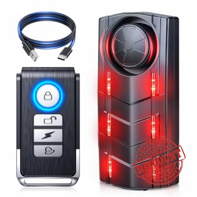 EXTRACTME 115dB Car Vibration Alarm System with Wireless Remote & Red Light                                                          Rechargeable Van Alarm