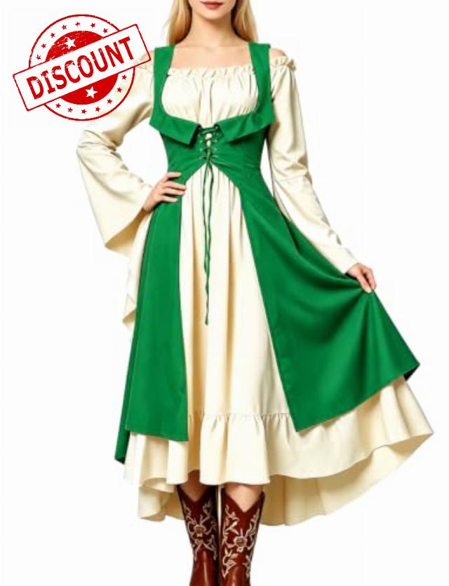 Panegy Women's Renaissance Over Dress Medieval Underbust Surcote Costume with Lace Up Fro