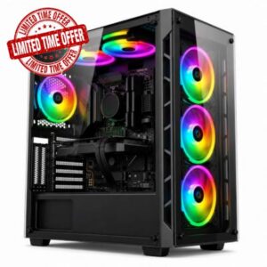 Gaming PC Tower Ryzen 5 5500 • Nvidia RTX 5060 8GB • 16GB RAM • 256GB SSD + 1TB • Windows 11 • Wifi • RGB Gaming Black Case.