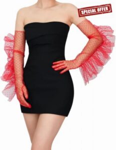 Women's Long Puffy Ruffled Mesh Tulle Sheer Opera Party Gloves                                                          Polka dot material