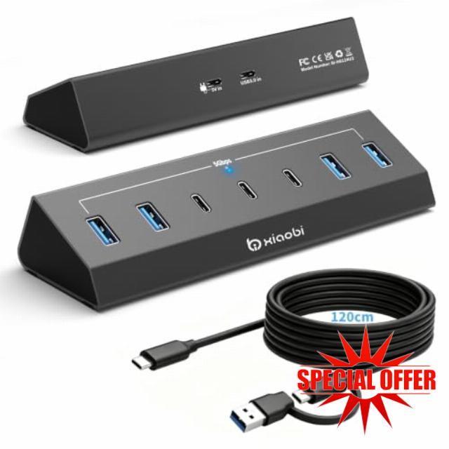 USB C Hub 7 Ports USB 3.0 Hub with 4*USB-A&3*USB-C (120cm)                                                          Unique Ergonomics Desgin