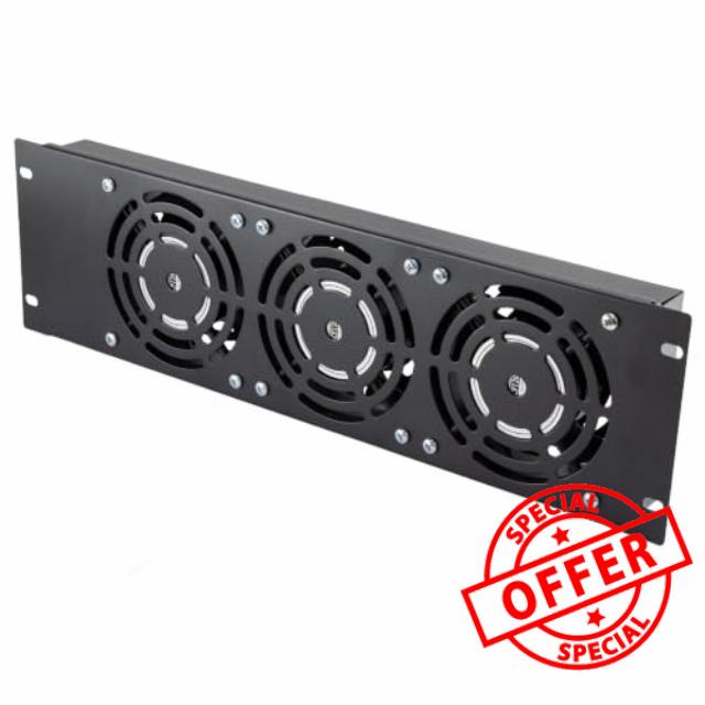 kenable 3U Rackmount Fan Tray 19 Inch Server Cabinet Cooling with 3 Ball Bearing AC Fans and 1.8m C13 to C14 Power Lead Black
