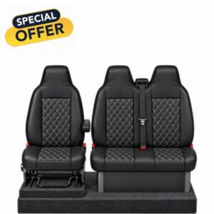 FOR PEUGEOT BOXER ALL MODELS - Premium Luxury Van Seat Covers Single Drivers And Double Passengers Seat Covers - 2+1 - Black Quilted Diamond Leathe