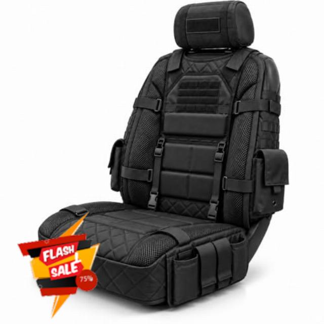 Tactical Car Seat Organizer with Storage Pockets and Webbing                                                          Adds practical front-seat storage with built-in pockets