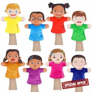 Gemscream 8 Pcs Feelings Hand Puppets with 8 Emotions Soft Plush Multicultural Puppets Ventriloquist Emotion Dolls for Social Emotional Learning Activities Theater Shows Teachers Classroom Supplies