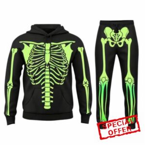 NNGOTD Mens Skeleton Tracksuit Set Glow in The Dark Halloween Skull Outfits                                                          Glow in The Dark Hoodie Sweatshirt with Jogger Bottoms Vintage Horror Activewear Sets Mens Halloween Costume