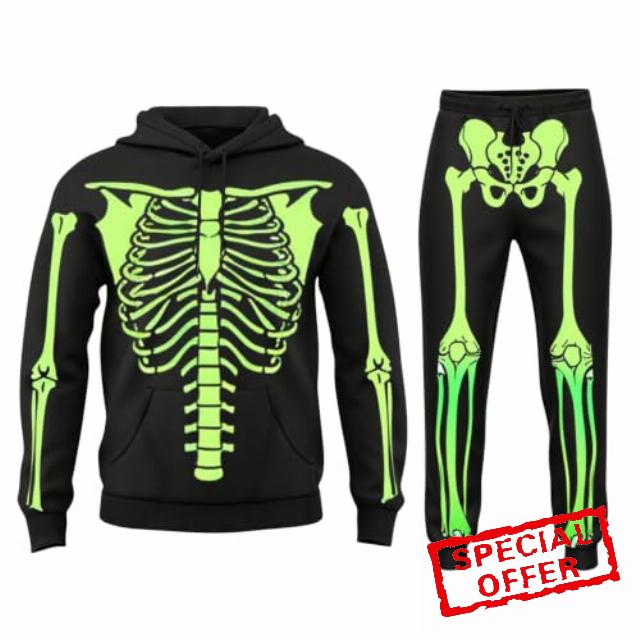 NNGOTD Mens Skeleton Tracksuit Set Glow in The Dark Halloween Skull Outfits                                                          Glow in The Dark Hoodie Sweatshirt with Jogger Bottoms Vintage Horror Activewear Sets Mens Halloween Costume