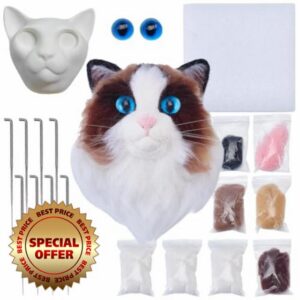 ORIGACH Cat Head Needle Felting Kit for Beginners                                                          DIY Animal Cat Wool Felted Ornament Making Supplies for Adults with Instruction