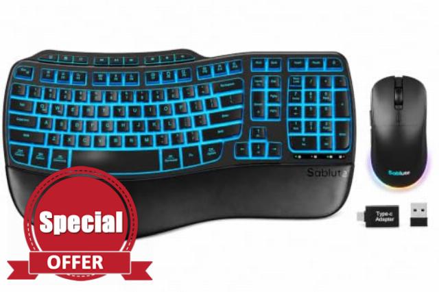 SABLUTE M31 Pro Ergonomic Wireless Keyboard and Mouse Combo                                                          Full Size Wave Keyboard with Backlight