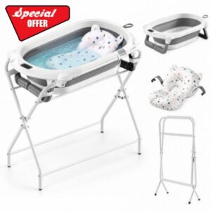 Foldable Baby Bathtub with Stand & Support Pillow                                                          Newborn to 12 Months
