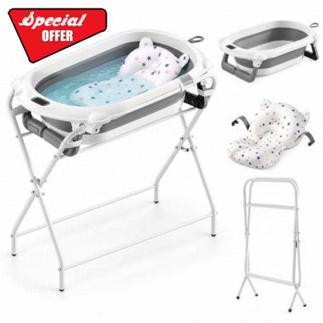 Foldable Baby Bathtub with Stand & Support Pillow                                                          Newborn to 12 Months
