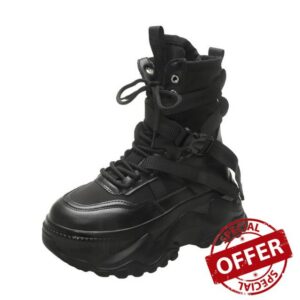 Women's Platform High Top Sneakers Chunky Wedge Goth Lace Up Ankle Boots                                                          Canvas Upper