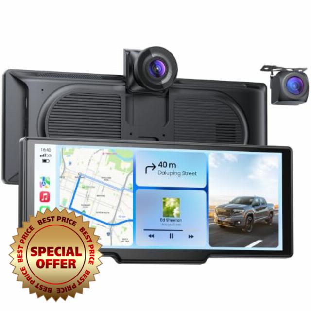 9.26" Car Play Screen for Apple CarPlay Android Auto with 4K Dual Dash Cam                                                          Wireless Portable Car Play Tablet with OTA Updates