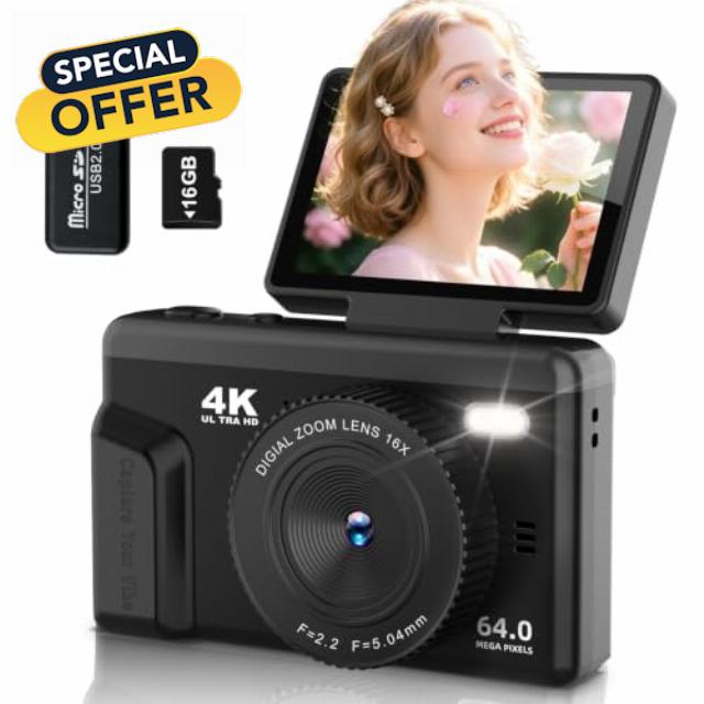 Digital Camera 4K 64MP Compact Vlogging Camera