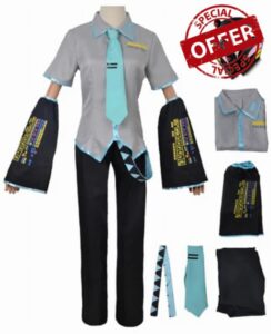 LOBTY Male Miku Cosplay Costume Set Men's Virtual Idol Miku Uniform Anime Outfits Christmas Halloween Carnival Party Performance Fancy Dress Adults XS-3XL