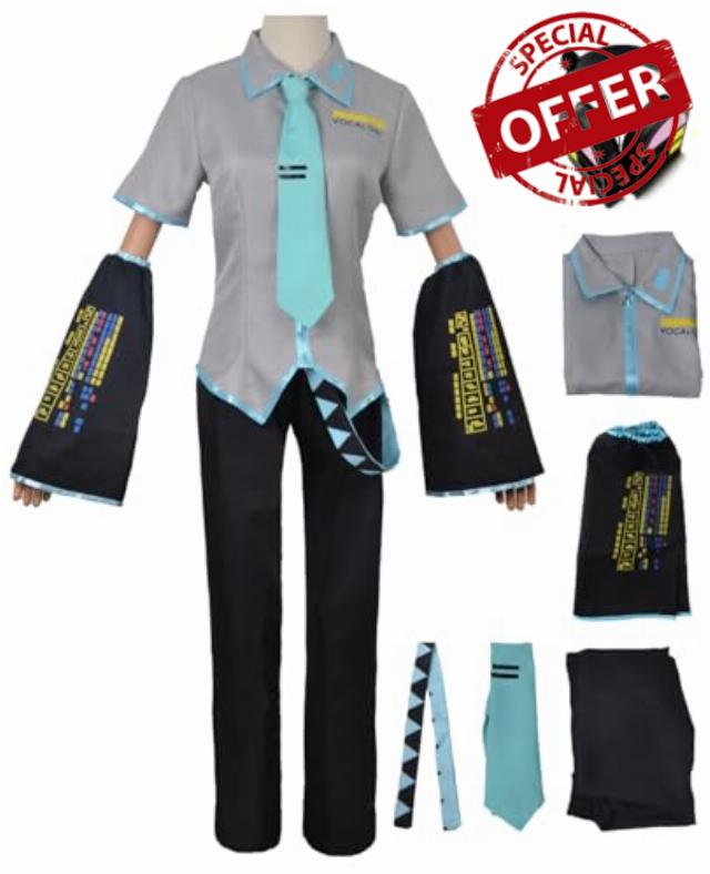 LOBTY Male Miku Cosplay Costume Set Men's Virtual Idol Miku Uniform Anime Outfits Christmas Halloween Carnival Party Performance Fancy Dress Adults XS-3XL