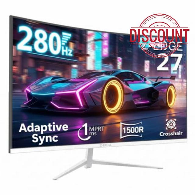 Z-Edge 27 Inch Curved Gaming Monitor 280Hz 1ms VA 1500R 1080P HDMI DP White                                                          PC Monitor Full HD 1920x1080 16:9