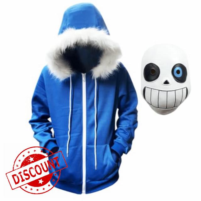 Game Sans Cosplay Costume Sans Hoodie Blue Jacket Coat Zipper Sweatshirt                                                          Halloween Cosplay