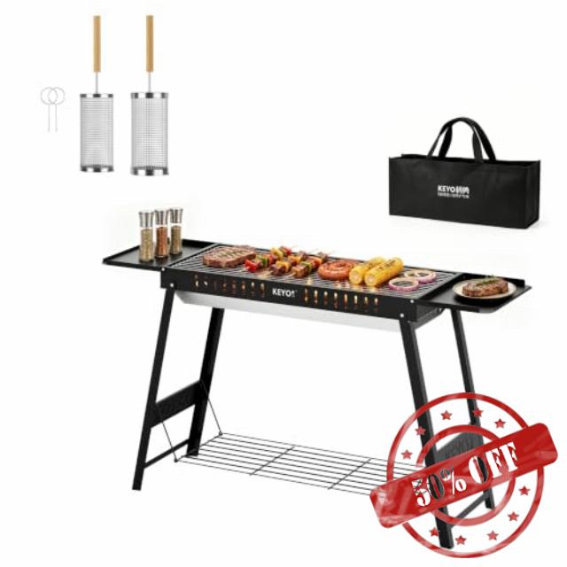 KEYO Portable Charcoal BBQ Grill with Rolling Basket