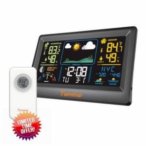 Temtop Weather Station Indoor with Outdoor Sensor Wireless Digital Thermometer Alarm Clock with Weather Forecast Barometric Pressure Moon Phase Sunrise Temperature Humidity Monitor for Home