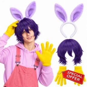 3 Pcs Halloween Purple Bunny Costume Accessories Set Bunny Ears Headband                                                          Cosplay Accessories for Women Anime Character Fancy Cartoon Circus Accessories for Halloween Carnival Rabbit Cosplay Party