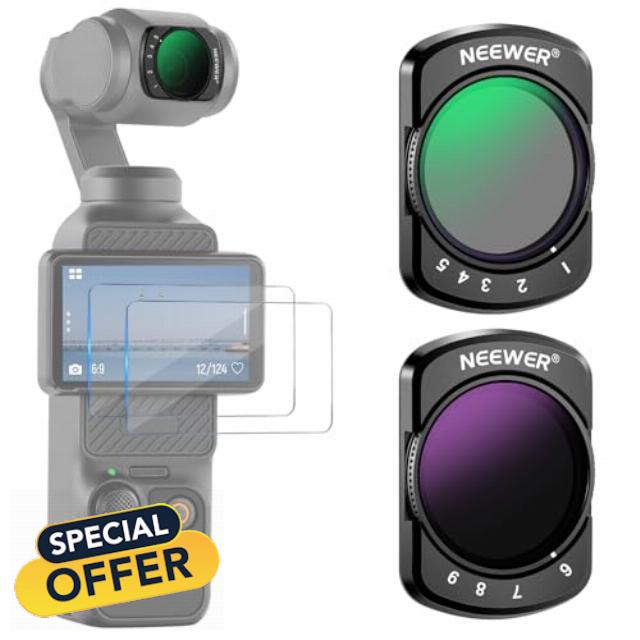 NEEWER Variable ND Filter Set Compatible with DJI Osmo Pocket 3 4 Xtra Muse                                                          ND2-32 & ND64-512