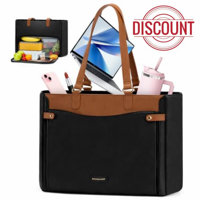 RAINSMORE Laptop Bags for Women Work Bag with Lunch Compartment                                                          15.6 Inch Laptop Handbag Large Tote Bags for women Waterproof PU Leather Teacher Tote Bag for School Nurse Office College