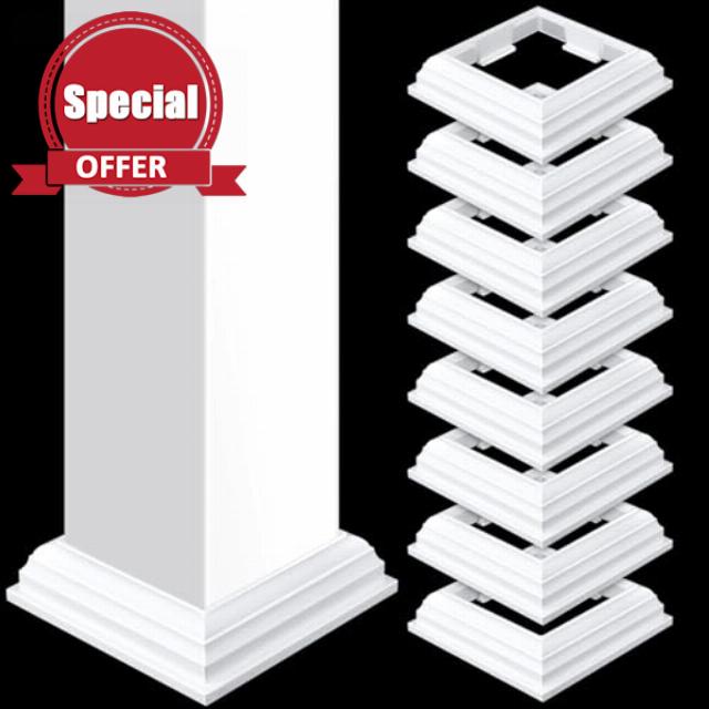 Thyle 8 Pcs Vinyl Post Skirt 5 x 5 Inch White Post Cover Slide on Base Trim Vinyl Posts Sleeve Waterproof Porch Posts Wrap Base Trim Skirt for Decks