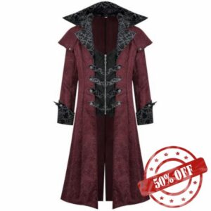 Mens Steampunk Tuxedo Medieval Gothic Vampire Halloween Costumes Frock Coat                                                          Spooky Peak Lapel Victorian Tailcoat for Men