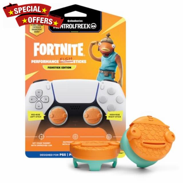 KontrolFreek Fortnite® Performance Fishsticks – Fishstick Edition | PlayStation 4 (PS4) & PlayStation 5 (PS5) Controller | Orange and Blue