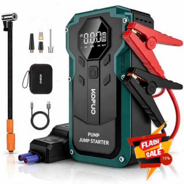 150PSI Jump Starter Power Pack with Air Compressor with Full Kit                                                          6000A 6in1 Car Battery Booster Jump Starter for 8L Gas/6.5L Diesel