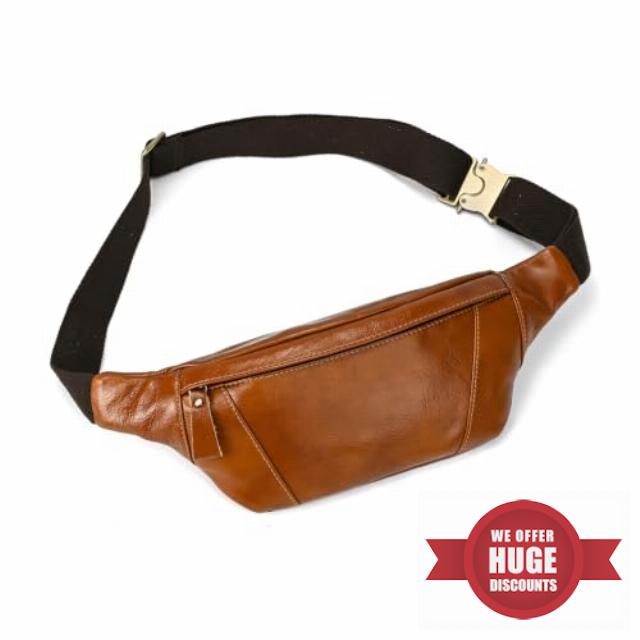 Genuine Leather Waist Bag for Men Women