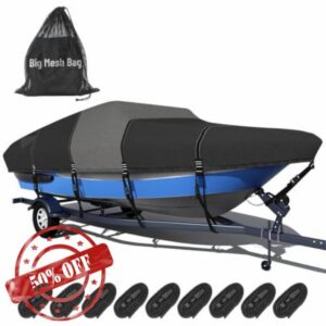 Middle 1600D Waterproof Polyester Boat Cover Trailerable&Mooring Tri-Hull Cover Universal Fits V-Hull/Bass/Runabout