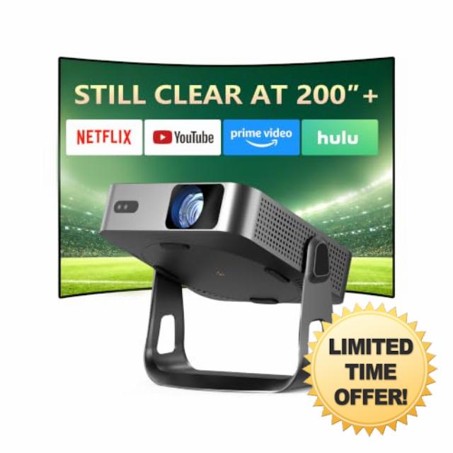 【Officially-Licensed APP & Thinnest Design】Mini Projector 4K with Auto Focus & Keystone