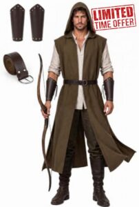 UQJE Mens Medieval Hooded Sleeveless Surcoat Faux Linen                                                          Faux linen texture