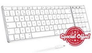 Seenda SK64-2 Slim Multi Device Bluetooth Keyboard for Mac White Silver                                                          Ultra Thin Rechargeable Wireless Keyboard Compact with Number Pad Portable for macOS MacBook Pro Air iPad iMac UK QWERTY