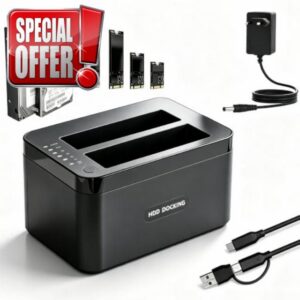 M.2 NVMe & 2.5”/ 3.5” SATA HDD Docking Station USB 3.2 Gen 2                                                          EU-standard Power Adaptor