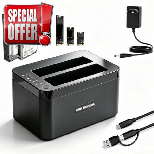 M.2 NVMe & 2.5”/ 3.5” SATA HDD Docking Station USB 3.2 Gen 2                                                          EU-standard Power Adaptor