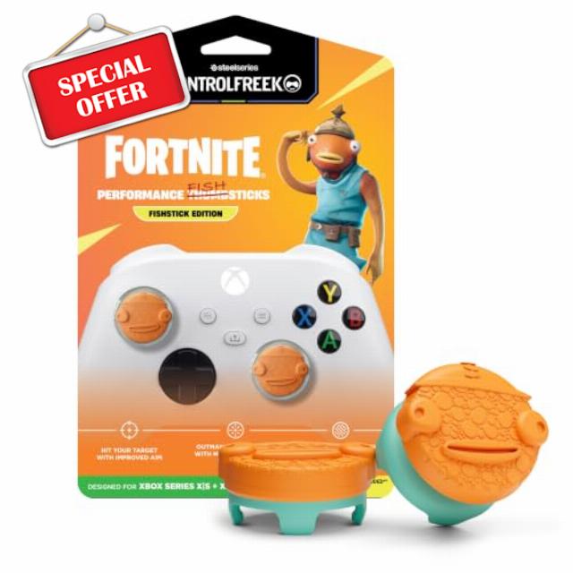 KontrolFreek Fortnite® Performance Fishsticks – Fishstick Edition | Xbox One & Xbox Series X Controller | Orange and Blue