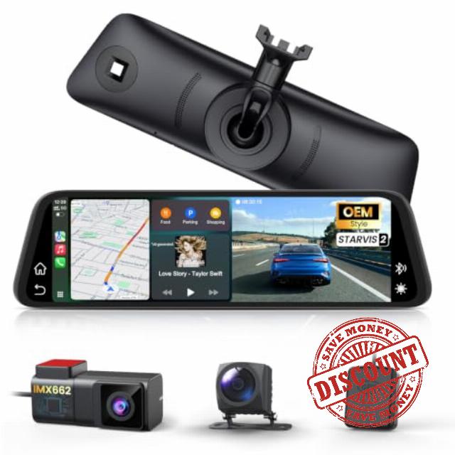AUTO-VOX OEM Rear View Mirror Camera with CarPlay & Android Auto                                                          9.36" Smart Touch Screen
